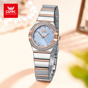 OPK Luxury Stainless Steel Womens Watch Inlaid Brick Luminous Display Fashion Casual Watch