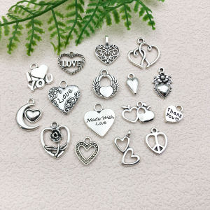 21pcs Ancient Silver Love Series Pendant Jewelry Making DIY Keychain Earrings Pendant Various Design Charms for Jewelry Making Bracelets Necklace