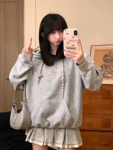 Unique Embroidered Letter Patchwork Long Sleeve Womens Hoodie Casual Style Drawstring Sweatshirt Korean Version Polyester Cotton Blend