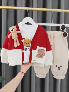 Cute Cartoon Three-Piece Set for Boys And Girls Spring Autumn Korean Style JOEL OSMENT Kids Clothing Cotton Fabric Baby Outfit