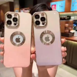Premium Softcase Candy Gradasi Chrome LOGO BULAT iPhone 13 PRO MAX 12 PRO MAX 11 PRO MAX XR X XS MAX 7 7+ 8 8+ SE 2 3 With Lens Lensa Glass Camera Protector Soft Case Logo Apple List Krom Gold Electroplated Pelindung Kamera Silikon Jelly Clear Cover Bukan