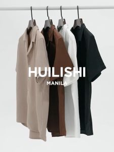 HUILISHI Cuban Collar Waffle Plain Mens Short Sleeve Casual Fashion Shirt