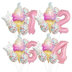 Bộ 8 Bóng Bay Hình Sao Kem Donut Nhiều Màu Sắc Kèm Confetti Trang Trí Tiệc Sinh Nhật Bé Gái Tiệc Chào Đón Em Bé Bóng Bay Tròn Bằng Giấy Nhôm