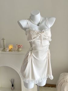 หวาน ชุดราตรี Roseberrrry Chemise พร้อมแผ่นรองหน้าอก สไตล์ฝรั่งเศส เปลือย ลูกไม้ ชุดนอน Pure Desire Court Style กระโปรงสั้น