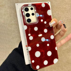 เคสโทรศัพท์ลายจุดวงกลมสีแดงไล่เฉดสีคริสต์มาส สำหรับผู้หญิงและเด็กผู้หญิง ใช้ได้กับ Samsung Galaxy S24 S22 S23 S25 Edge S21 Plus S20 FE Ultra