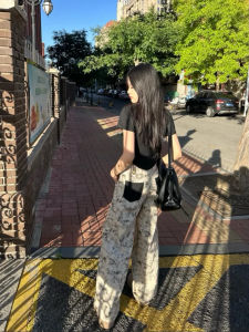 กางเกงขายาวทรงหลวมเอวสูงสไตล์อเมริกันย้อนยุคสำหรับผู้หญิง กางเกงขายาวทรงตรงลำลอง กางเกงขายาวทรงหลวมสำหรับผู้หญิง