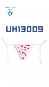 Mens Brief: Red Heart Print Bikini Tie Half Brief (UH13009)