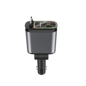 W&O 66W Fast Car Charger with Starlight (Red) Retractable Car Charger 2 USB Ports For iPhone 6-17 and Android 12-24V Car