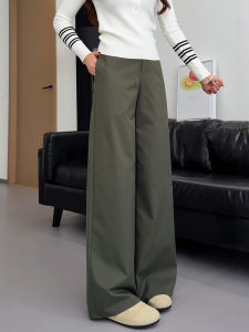 YAYANGREN | Olive Green Loose Wide Leg Suit Pants for Summer