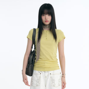 JNXS | Áo Thun Hè Thông Gió Cổ Henley Có Hoa Văn