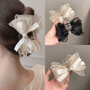 Bow Rhinestone Hair Clip Korean Fashion Elegant Mesh Hairpin Hair Clamp Hair Accessories for Lady Girls