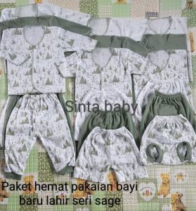 Paket hemat pakaian bayi new born seri hijau Sage/paket pakaian bayi 18 pcs