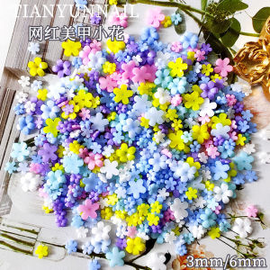 100pcs Colorful Small Flower Nail Art Charms 3D Resin 5Petal Flower Rhinestones Nail Decorations Kawaii Accessories Manicure DIY