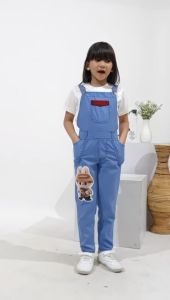 overall jeans anak boneka labubu led usia 5-12 tahun