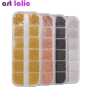 12 Compartment Caviar Beads Metallic Nail Art Accessories Metal Nail Beads with Box for Nail Decoration