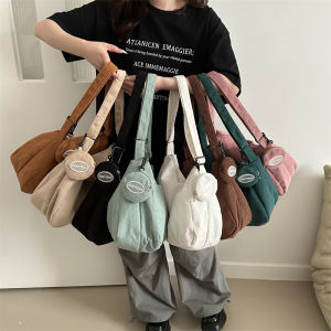 . Dumpling Bag Female Japanese Style Ins Easiest for Match Messenger Bag Corduroy Casual Large Capacity Student Class Commuter Shoulder Bag