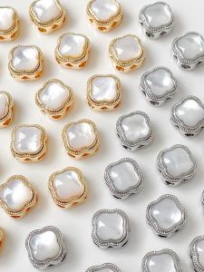 Copper Plated Real Gold Color Preserving Multi-Hole White Butterfly Shell Mica Square Spacer Beads DIY Handmade Bracelet Necklace Accessories
