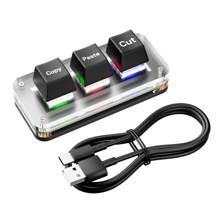 RGB Mini Cut Copy Paste Keyboard Hotswap 3-Key Macro Keypad USB Type-C ...