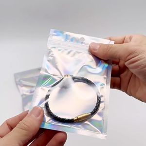 SK-C1104 Plastik Klip Hologram Flat Packaging Bungkus Makanan Bumbu Plastik / Ziplock Hologram Foil