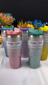 แก้วเก็บความเย็น พร้อมฝาปิดหลอดครบชุด สีพาสเทล ขนาด30 ออน 900 มล. 5 สี