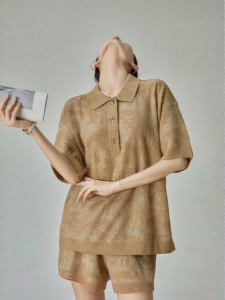 XIAODADEHUA | Retro American Khaki Embroidered Short Sleeve Womens Polo T-Shirt
