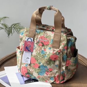 New Fashion Floral Canvas Backpack Casual Travel Womens Bag Handheld Double Shoulder Bag Maternity Bag Height Waterproof