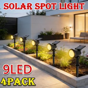 9 LEDs Solar Spotlights Outdoor IP65 Waterproof Spot Lights Brightness Adjustable for Garden Backyard Driveway Patio Decor