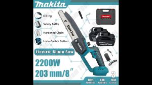 Cordless 8 Inch Electric Chainsaw Pruning Chain Saw Wood Cutter Power Tools With 2 Batteries