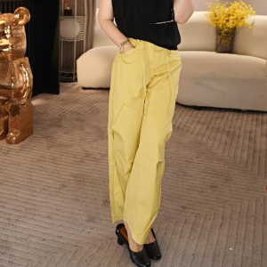 Shalldoer | Womens Straight Leg Casual Pants High Waist Trousers Breathable Thin Summer Workwear Korean Style Commute Pocket Detail