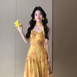 CHANGTONG | Summer Beach Dressing V-neck Floral Tea Party Maxi Dress