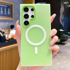 Ốp lưng điện thoại silicon mềm Magsafe màu kẹo sang trọng dành cho Samsung Galaxy S25 Edge S24 FE S23 S22 Plus Ultra S 25 24 23 22 Ultra có sạc không dây từ tính case