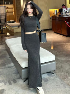 Áo Thun Cổ Tròn Ngắn Phong Cách Ngọt Ngào Cay Nồng Pure Desire Dành Cho Nữ Bộ Váy Nửa Thân Hai Mảnh Cạp Cao Đuôi Cá Thời Trang Thu Đông 2024