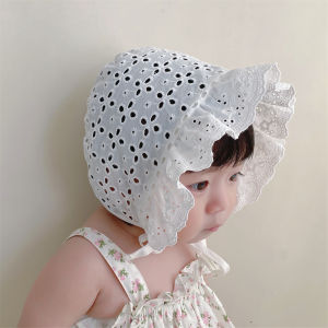 หมวกเจ้าหญิงสำหรับเด็กผู้หญิงหมวกขอบดอกไม้ผ้าฝ้ายแท้ฉลุลายสไตล์เกาหลีหมวกเด็กทารกระบายอากาศได้ดีแบบบางน่ารักสุดๆสำหรับฤดูร้อน