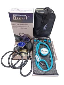 Baxtel Aneroid Sphygmomanometer Blood Pressure Monitor With Light Blue Deluxe Stethoscope