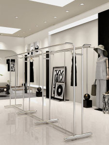 Clothing Store Zhongdao Display Stand Stainless Steel Floor Display Rack Simple Womens Clothing Shop Double Row Side Hanging Hanger Clothes Shelf
