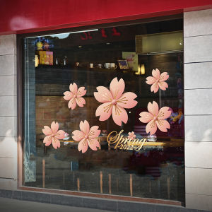 Spring Cherry Blossom Festive Glass Door Surround Decoration Romantic Atmosphere New Year Static Cling Easy to Install PVC Material