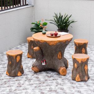 DANBIYIN | Outdoor Circular Wooden-like Cement Tea Table Set