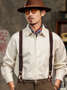 Retro Striped Cotton Shirt Mens Long Sleeve Loose British Gentleman Style Fashionable Urban Youth Daily Wear Four Seasons