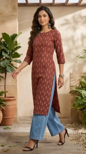DEBAYU Nayo Cotton Straight Kurti Ethnic Prints Size S to 2XL Kurta Top only Malaysia