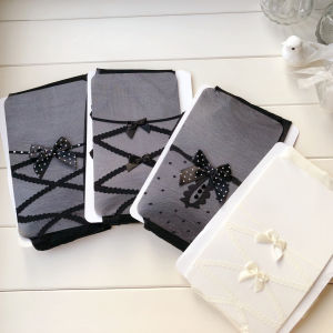 Quần Tất Lưới Đen Ren Lolita Sweet Butterfly Knot T-Đồ Lót Nữ Mùa Thu Siêu Mỏng Họa Tiết Tam Giác Màu Trắng Sữa