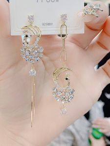 Korean Style Long Diamond Embedded Tassel Earrings Women Fashion Asymmetric Ear Jewelry Fresh out New Year Elegant Personality