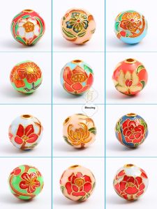 Antique Enamel round Beads Bracelet Accessories DIY Fashion Jewelry Tai Blue Scene Sand Gold Twelve Months Flower Spacer Beads