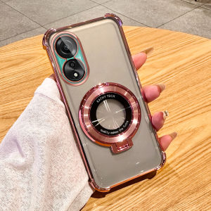 Oppo A78 Phone Case New Airbag Anti-fall High Gloss Transparent Protective Cover 4G Car Mount Magnetic Attraction Holder Simple Fashion