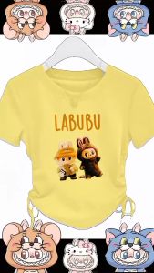 Baju Labubu Motif Hits Atasan Anak Perempuan Import Kece Kaos Crop Top Kerut Serut Cewek Umur 1 2 3 4 5 6 7 Tahun