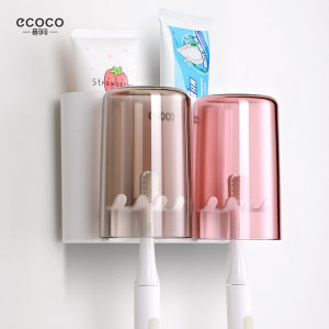 Wall-Mounted Toothbrush Holder Rack Electric Toothbrush Cup Set Couple Mouthwash Cup Dental Tools Organizer No-Punching Needed