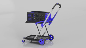 2 Tiers Folding Shopping Cart with Storage Box Outdoor Storage Cart Travel Trolley Portable Multi Use Two Tier Collapsible Cart Heavy Duty Large Capacity for Picnic Groceries Warehouse Supermarket and Office