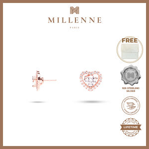 MILLENNE Made For The Night Heart Studded Cubic Zirconia Rose Gold Stud Earrings with 925 Sterling Silver