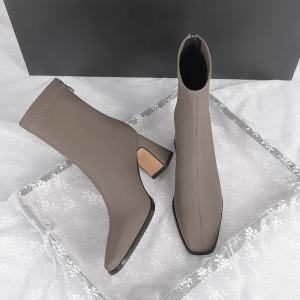 Womens Short Boots 2025 New Thick Heel Square Head Small Size Martin High Heel Shoes Fleece Large Size Women Boots 41-43