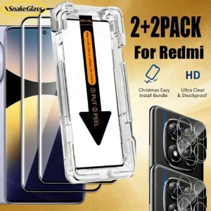 4-in-1 Tempered Glass Screen Protector for Redmi Note 15/14/13 Pro/Pro+ 2 Screen Films + 2 Lens Protectors 9H Bubble-Free Kit