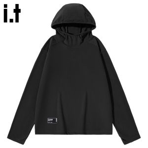 izzue | Hooded High Neck Long Sleeve T-shirt Plain Top Autumn Wear
